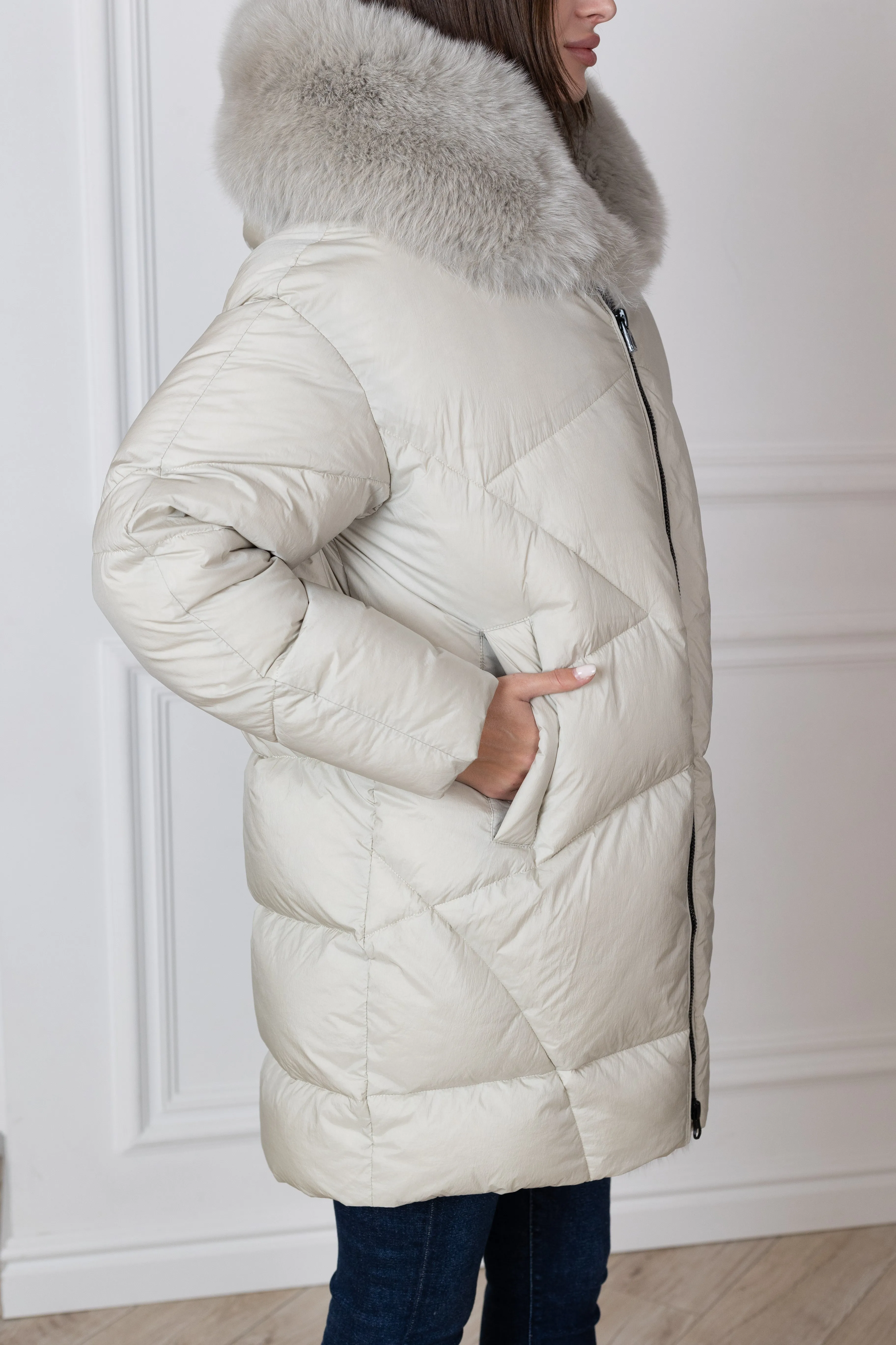 Down Fill Genuine Polar Fox Fur Coat