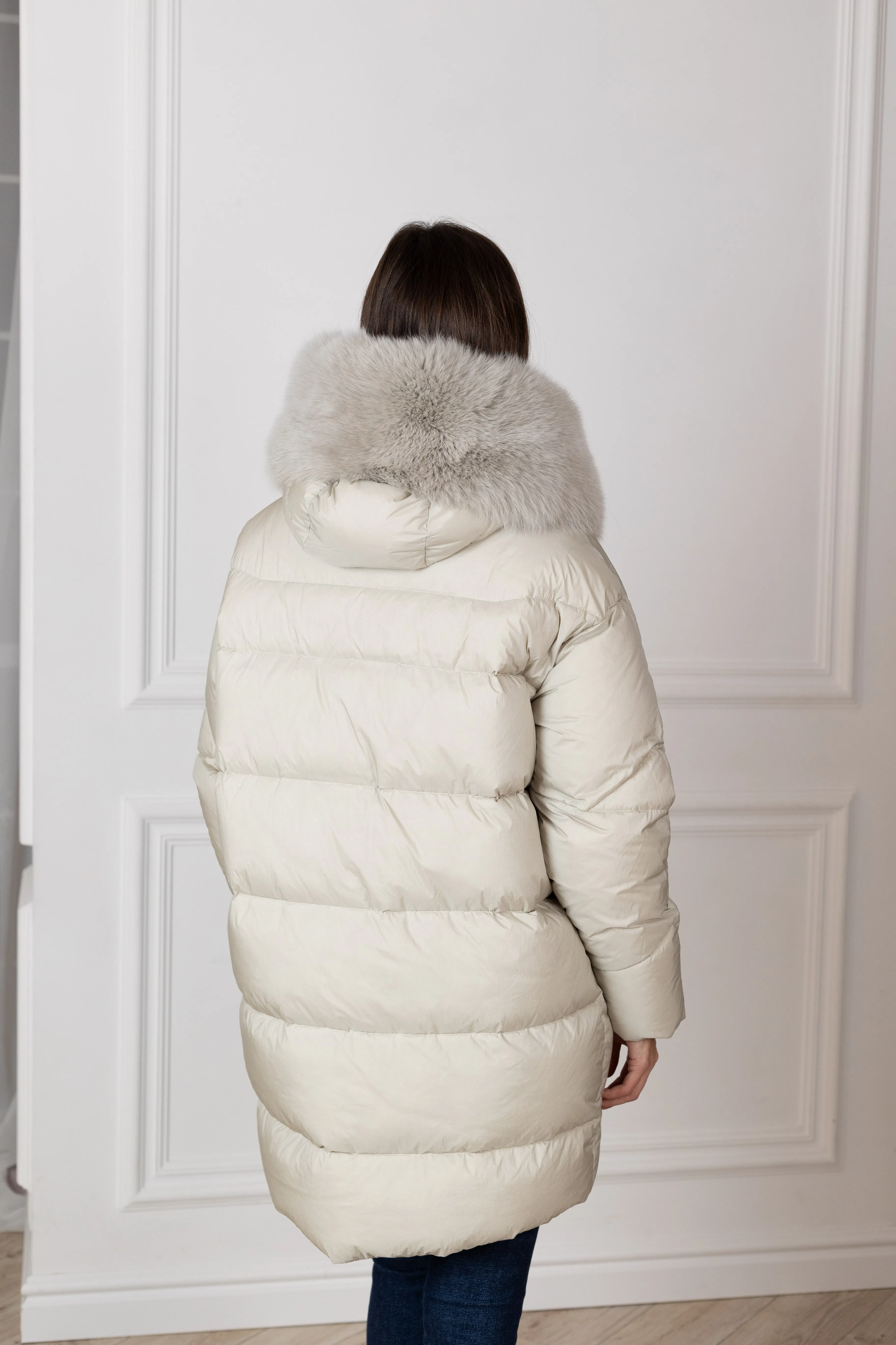 Down Fill Genuine Polar Fox Fur Coat