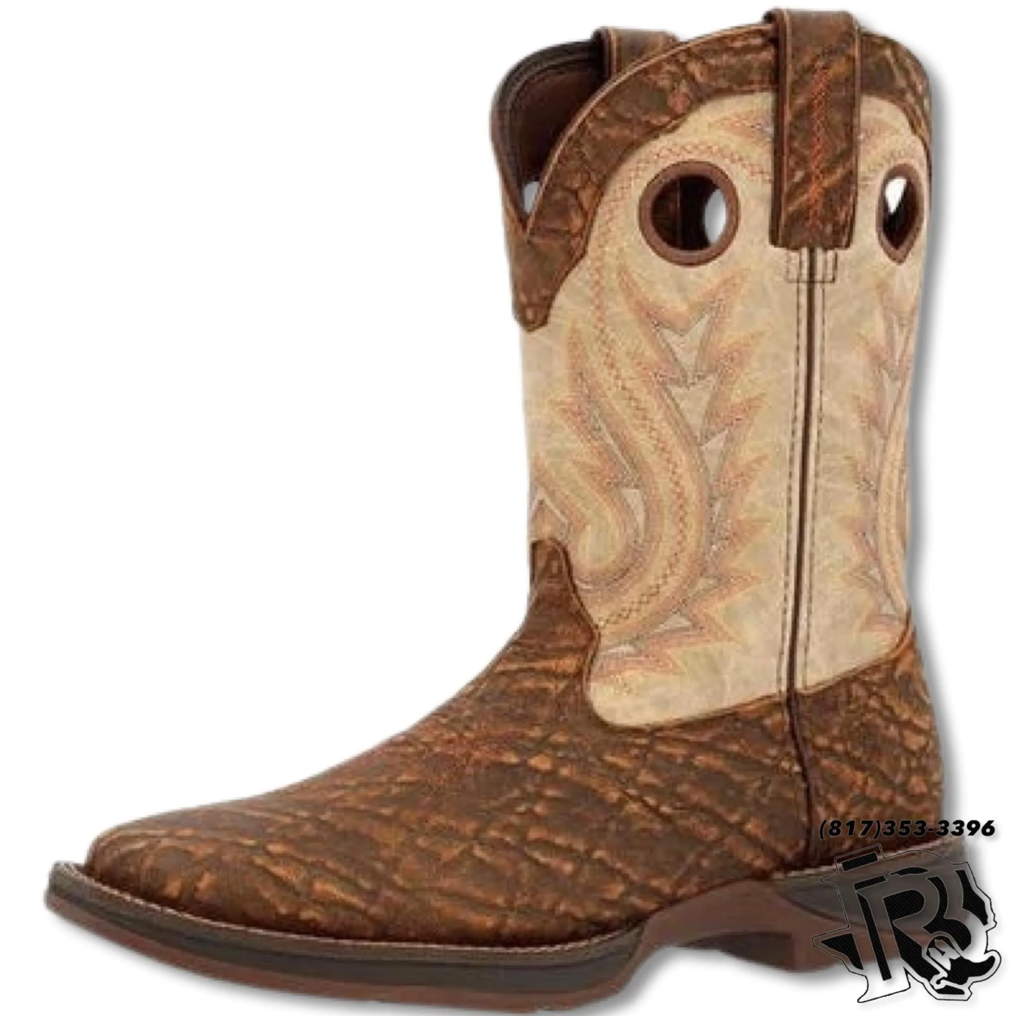 Durango Bone Work Boots DDB0378 | Tan Elephant Print Cowboy Boot