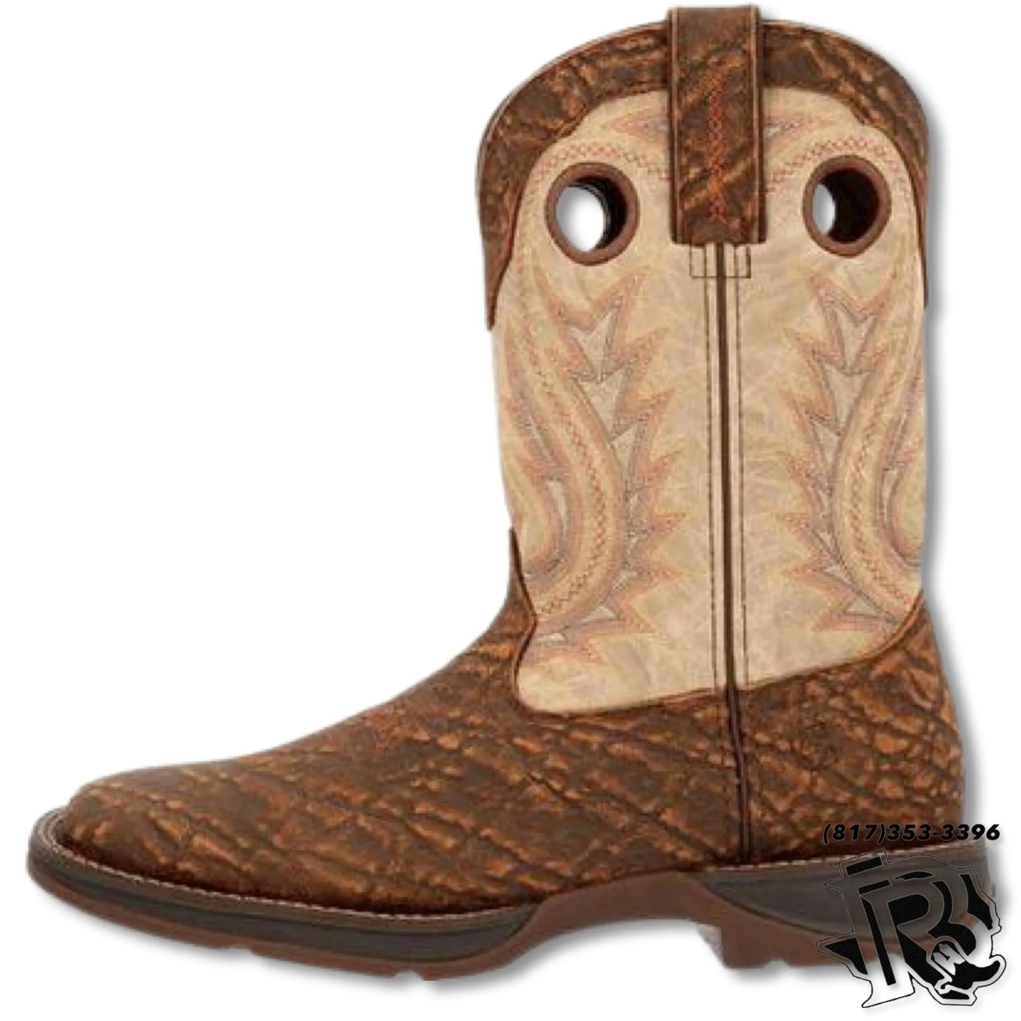 Durango Bone Work Boots DDB0378 | Tan Elephant Print Cowboy Boot