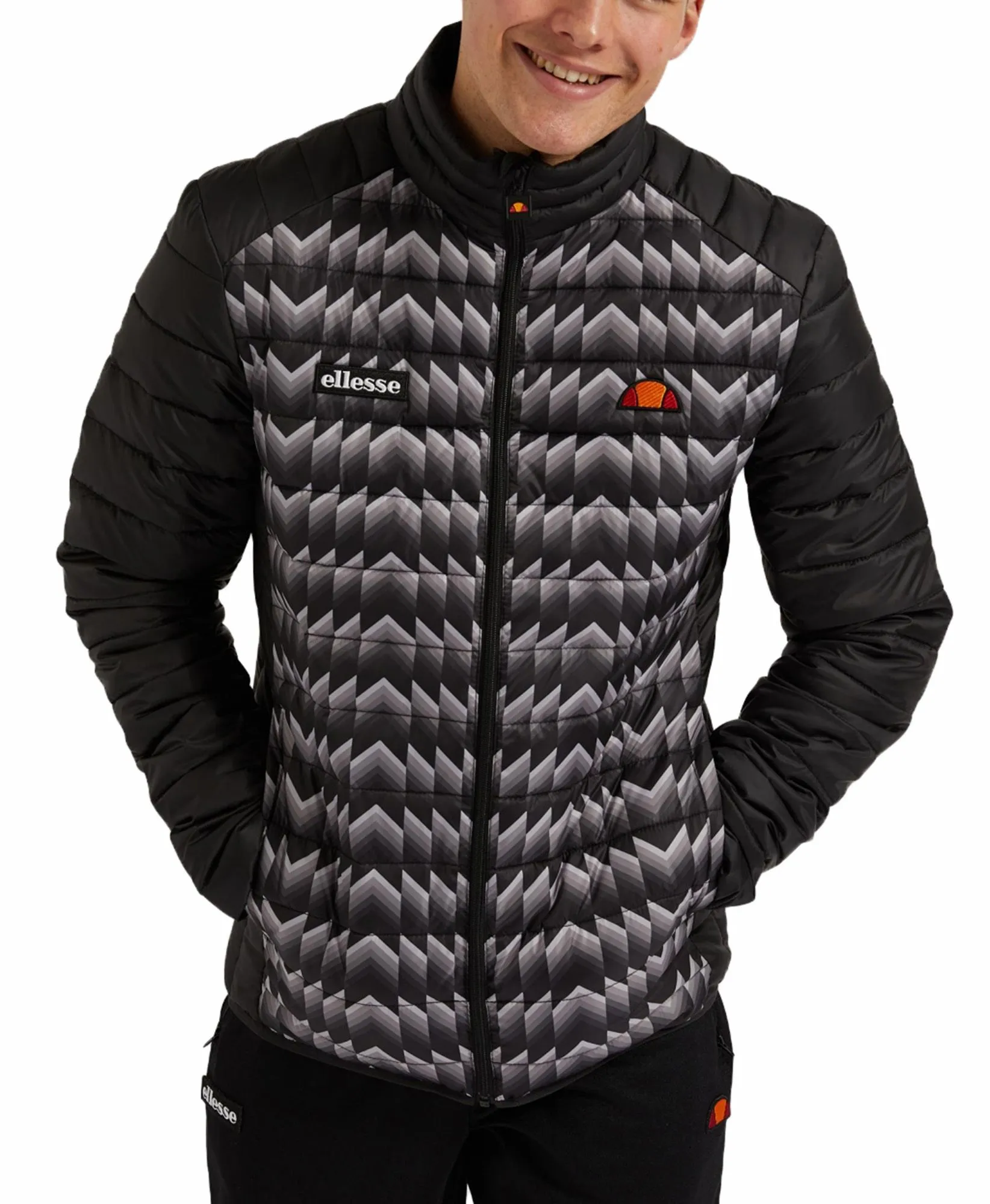 Black Ellesse Mens Tartaro Padded Retro Print Jacket