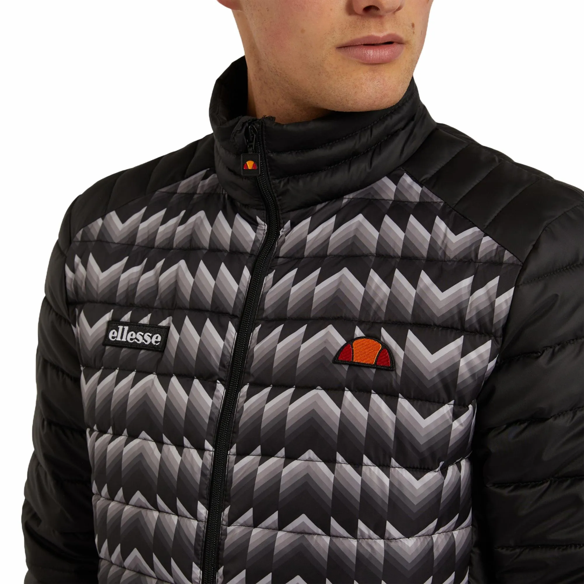 Black Ellesse Mens Tartaro Padded Retro Print Jacket