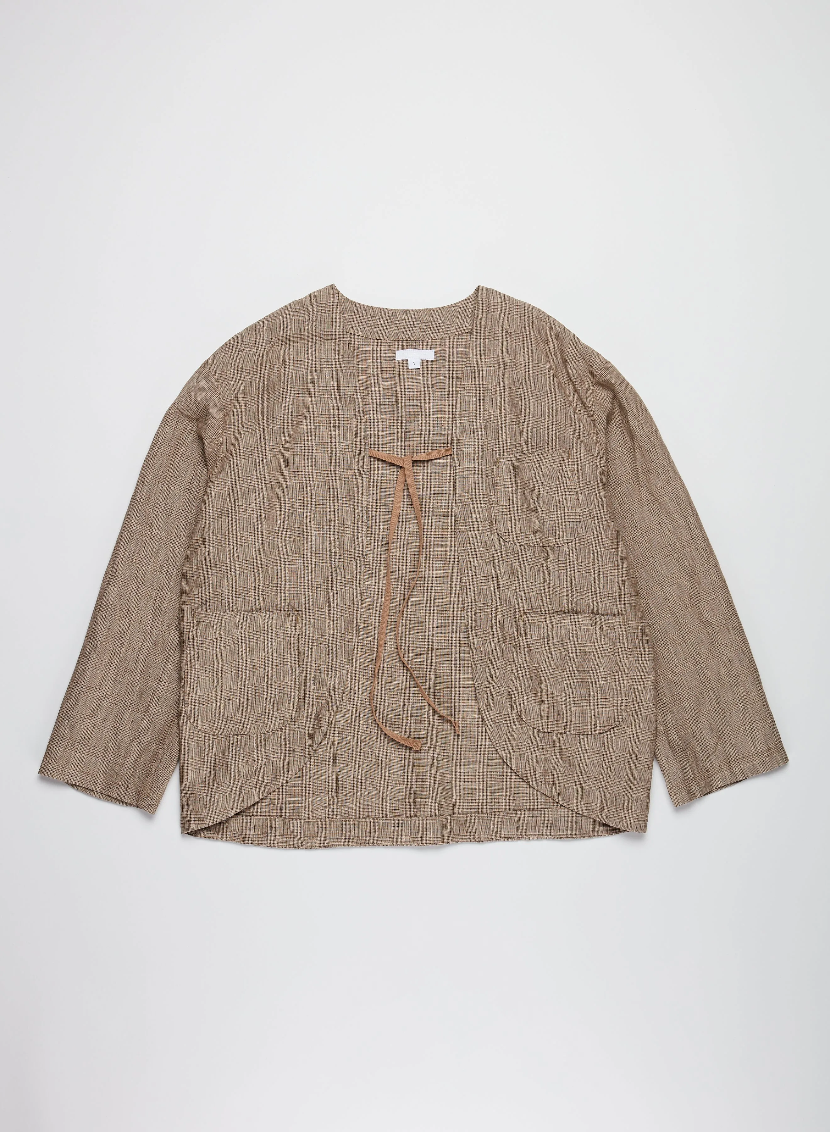 Beige Linen Glen Plaid Cutaway Jacket by Engineered Garments