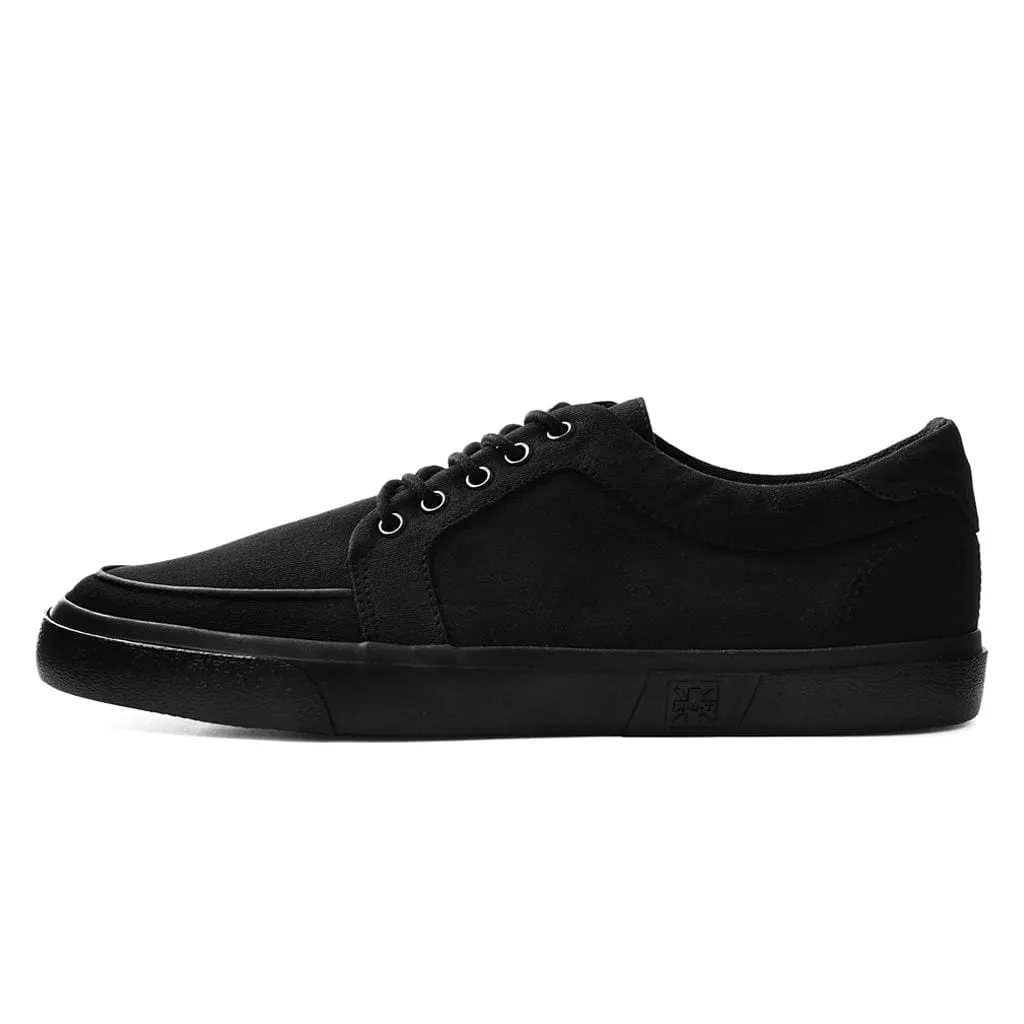 Essential Black Canvas Creeper Sneakers with Eyelet Detail,