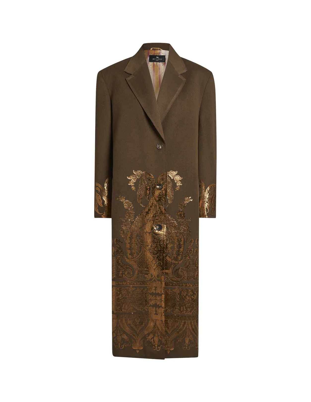 Dark Brown Laminated Print Coat by ETRO