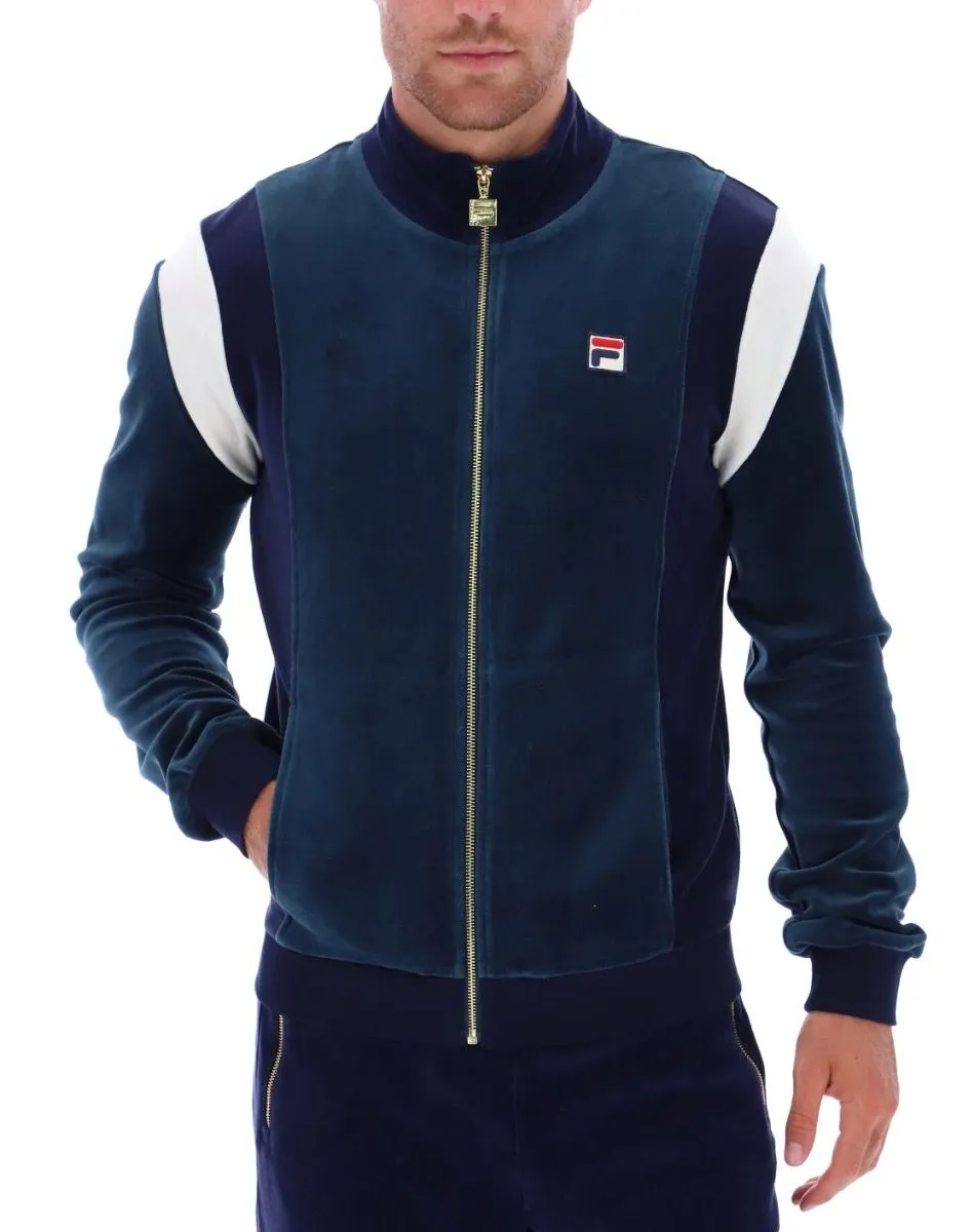 Fila Floyd Velour Track Jacket in Dark Teal, Fila Navy, and Egret