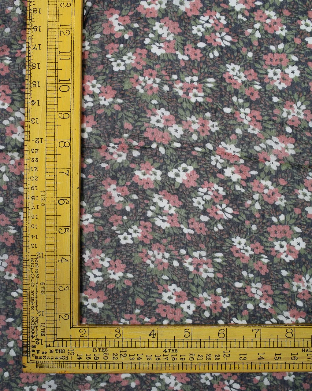 Floral Print Polyester Chiffon Fabric - Black Multicolor