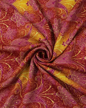 Floral Print Polyester Crepe Fabric in Pink and Multicolor