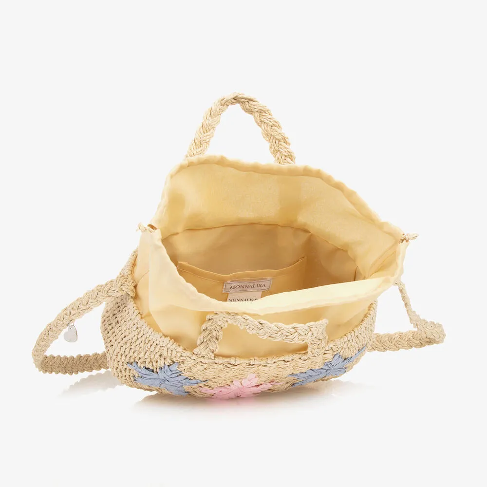 Girls Beige Star Straw Bag (30cm)