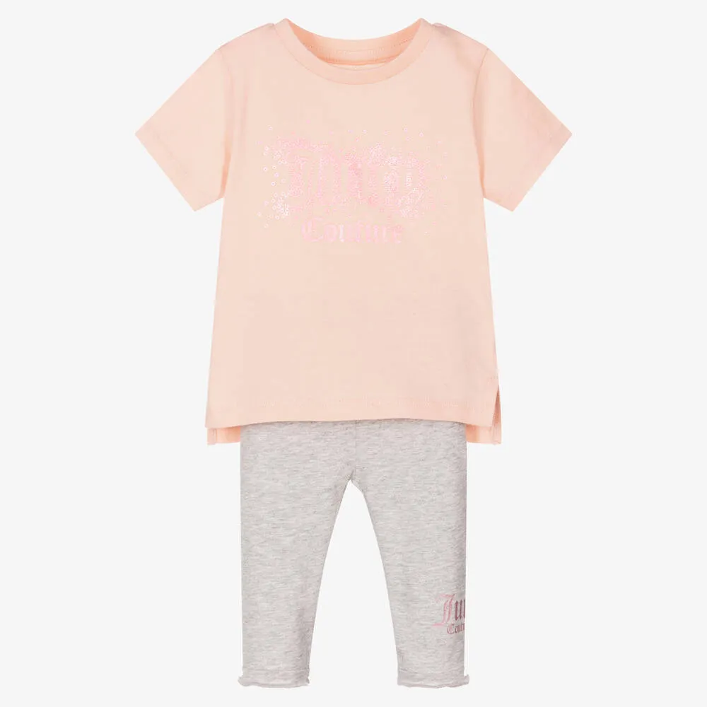 Pink and Grey Leggings Set for Girls