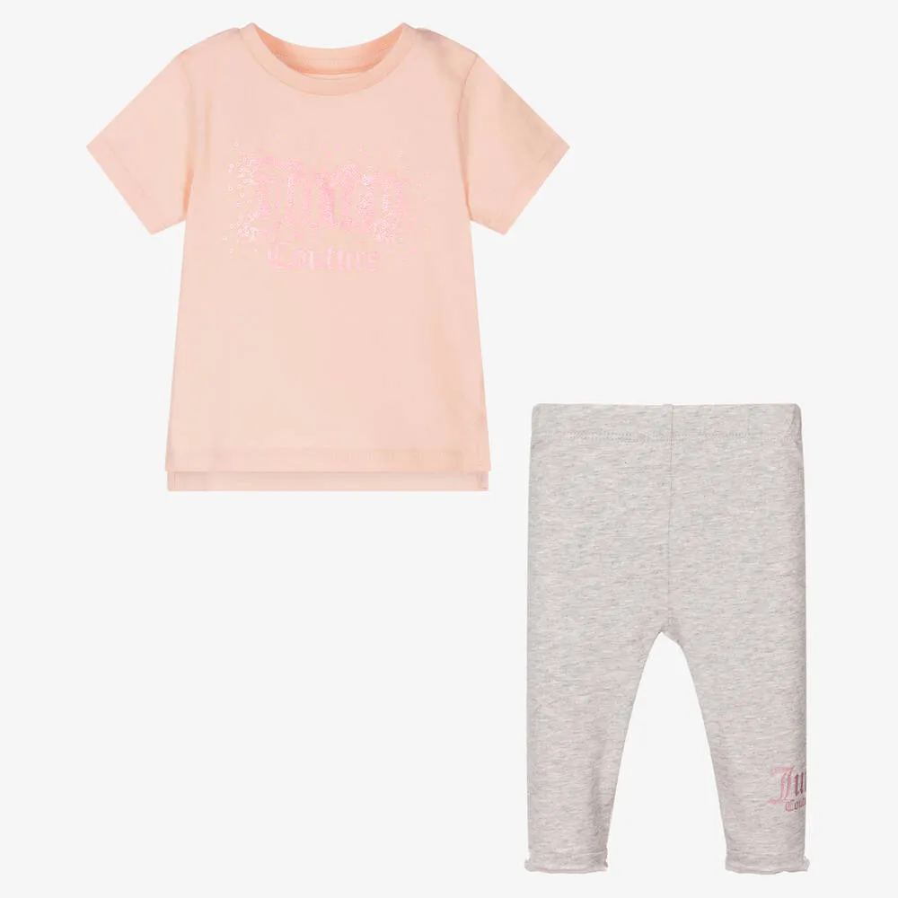 Pink and Grey Leggings Set for Girls