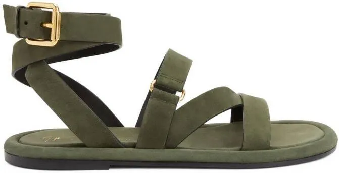 Giuseppe Zanotti Green Aymon Buckled Suede Sandals