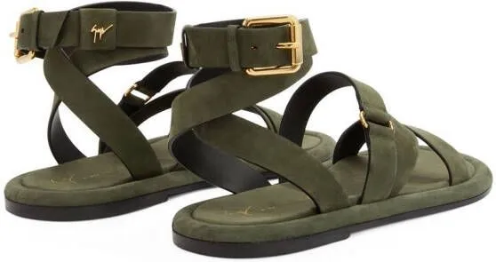 Giuseppe Zanotti Green Aymon Buckled Suede Sandals