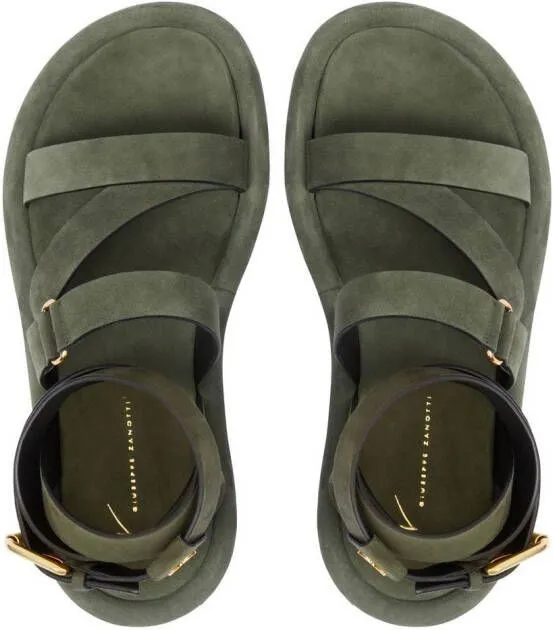 Giuseppe Zanotti Green Aymon Buckled Suede Sandals