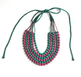 Green and Pink Upcycled Sari Silk Necklace