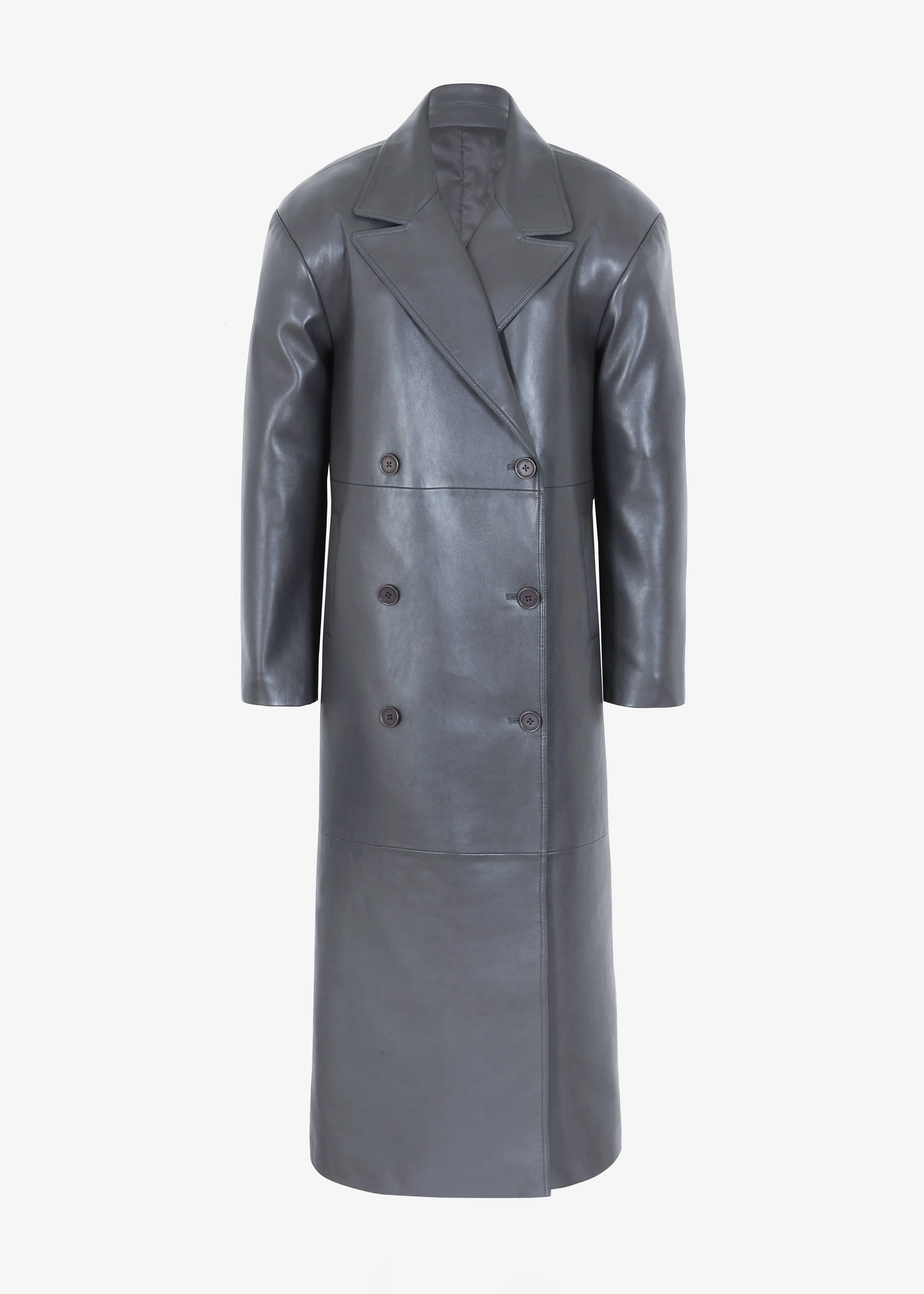 Grey Faux Leather Trench Coat - Tina