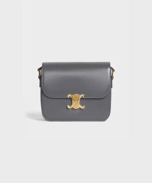 Grey Shiny Calfskin Celine Medium Triomphe Bag