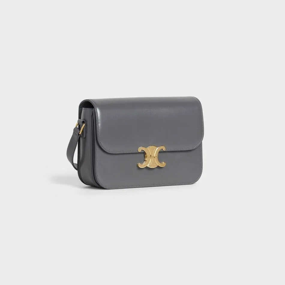 Grey Shiny Calfskin Celine Medium Triomphe Bag