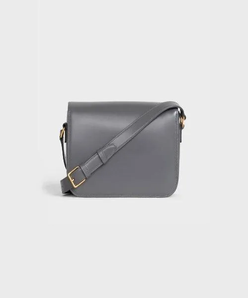 Grey Shiny Calfskin Celine Medium Triomphe Bag