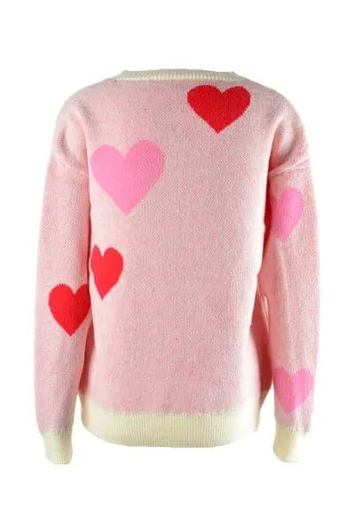 Heart Sweater with Round Neck and Dropped Shoulders