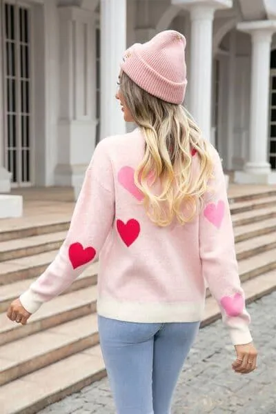 Heart Sweater with Round Neck and Dropped Shoulders