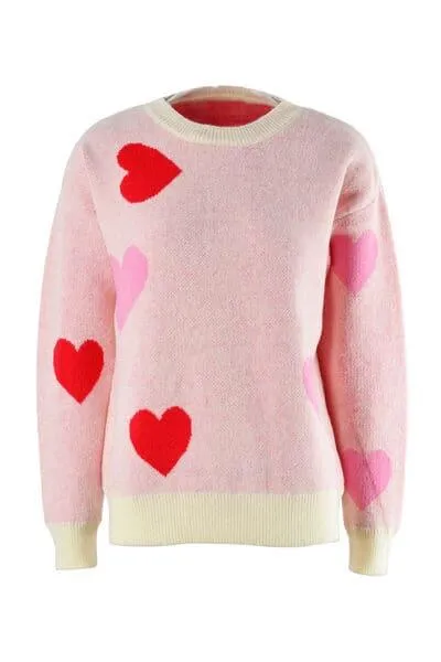 Heart Sweater with Round Neck and Dropped Shoulders