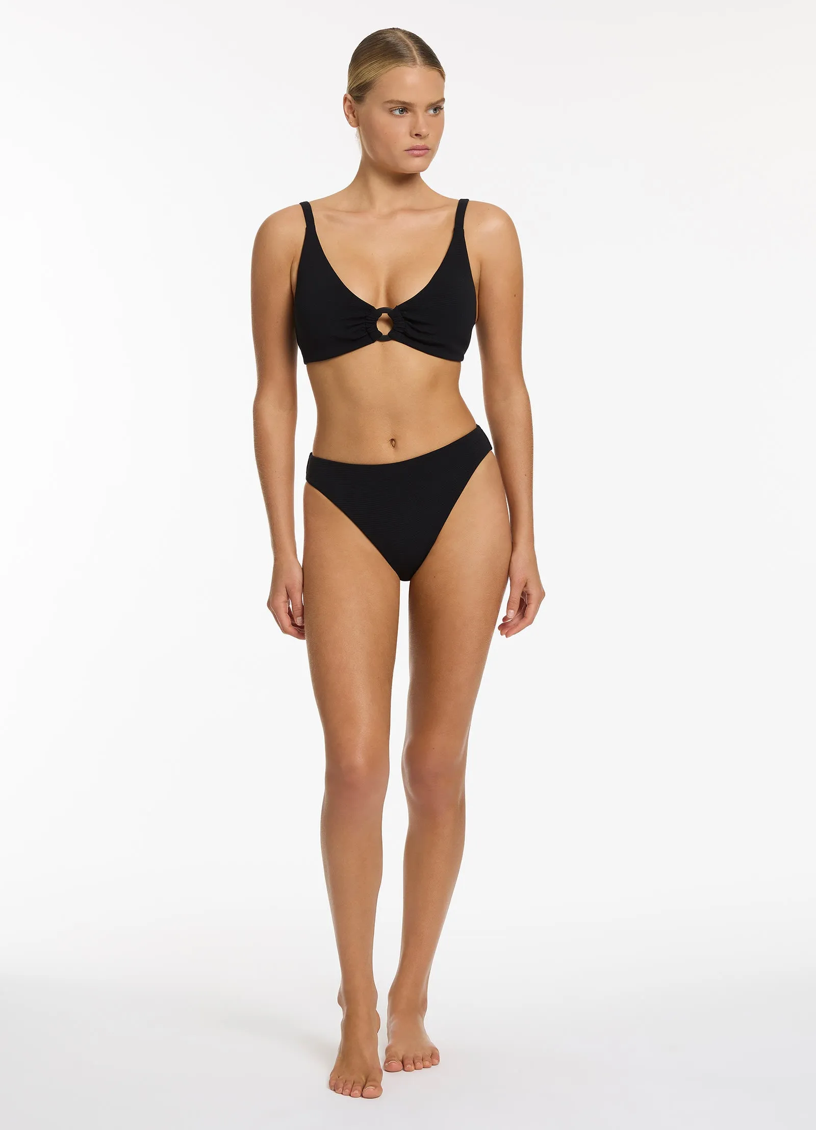 Ribbed High Waisted Black Bikini Bottom by Isla