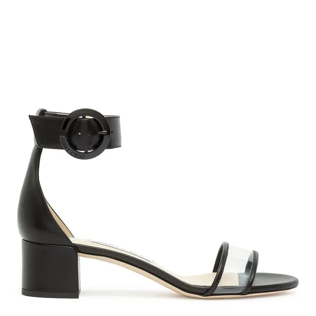 Jimmy Choo Black Nappa and Clear Plexi 40 Sandals