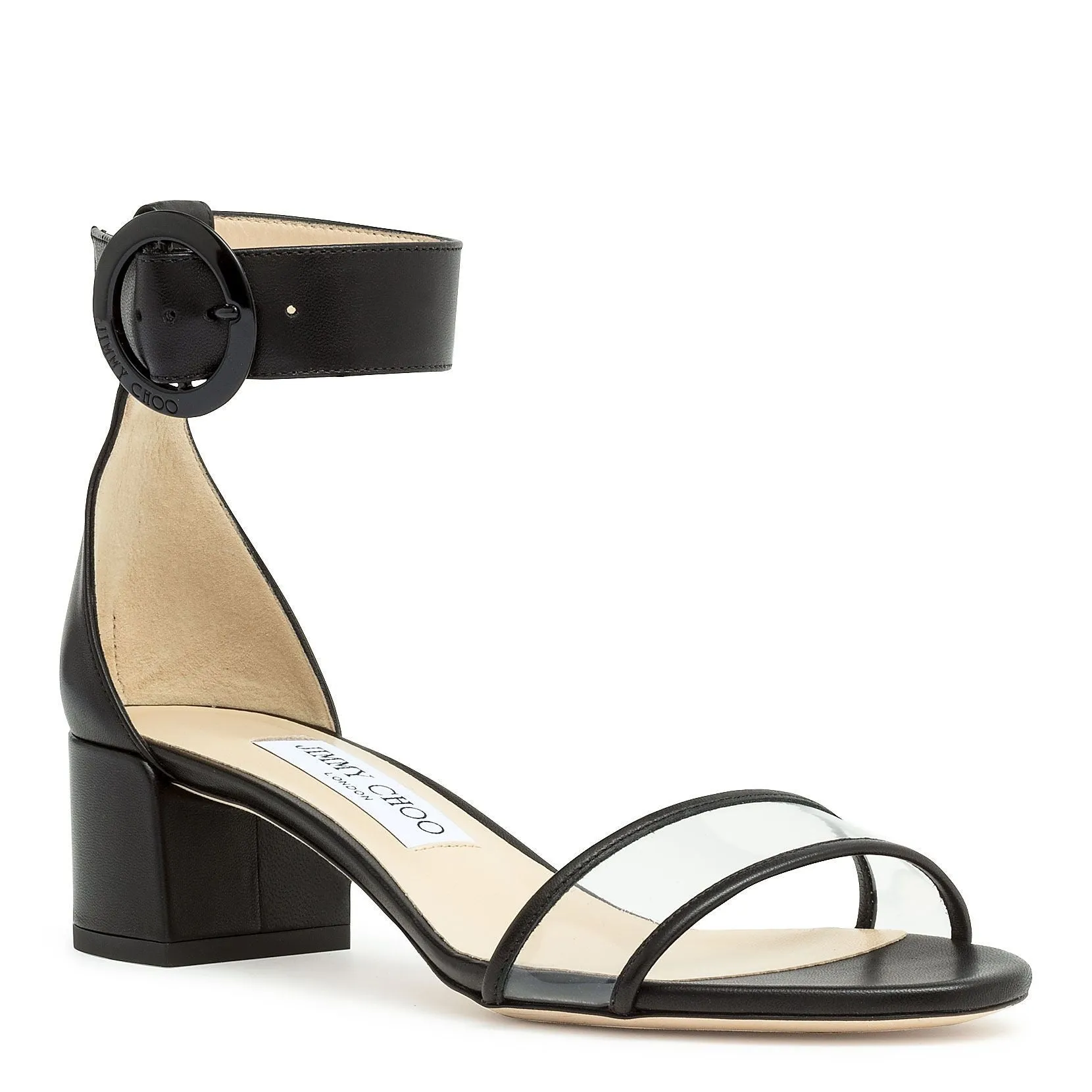 Jimmy Choo Black Nappa and Clear Plexi 40 Sandals