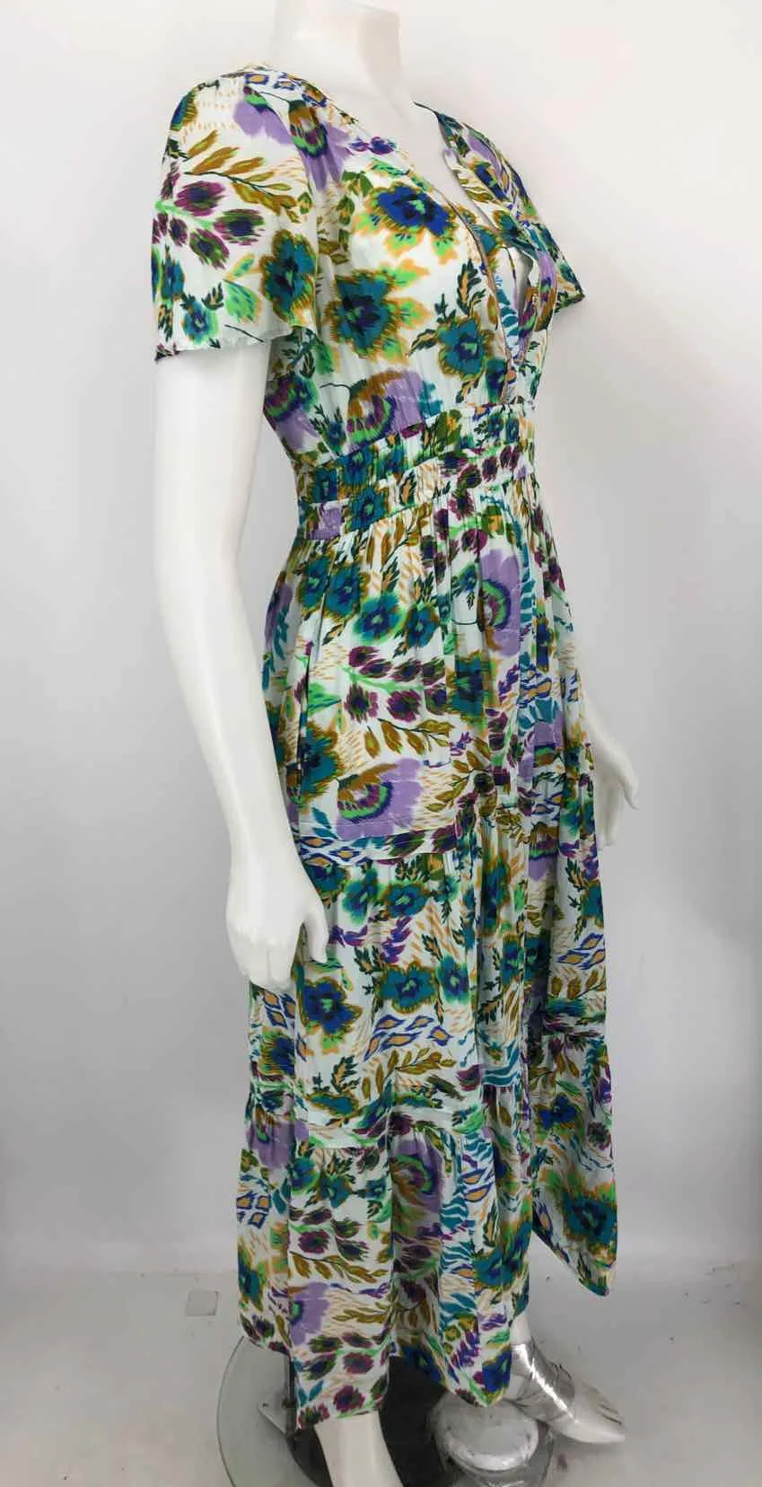 White Green Multi Print Maxi Length Size X-SMALL JOHNNY WAS Dress