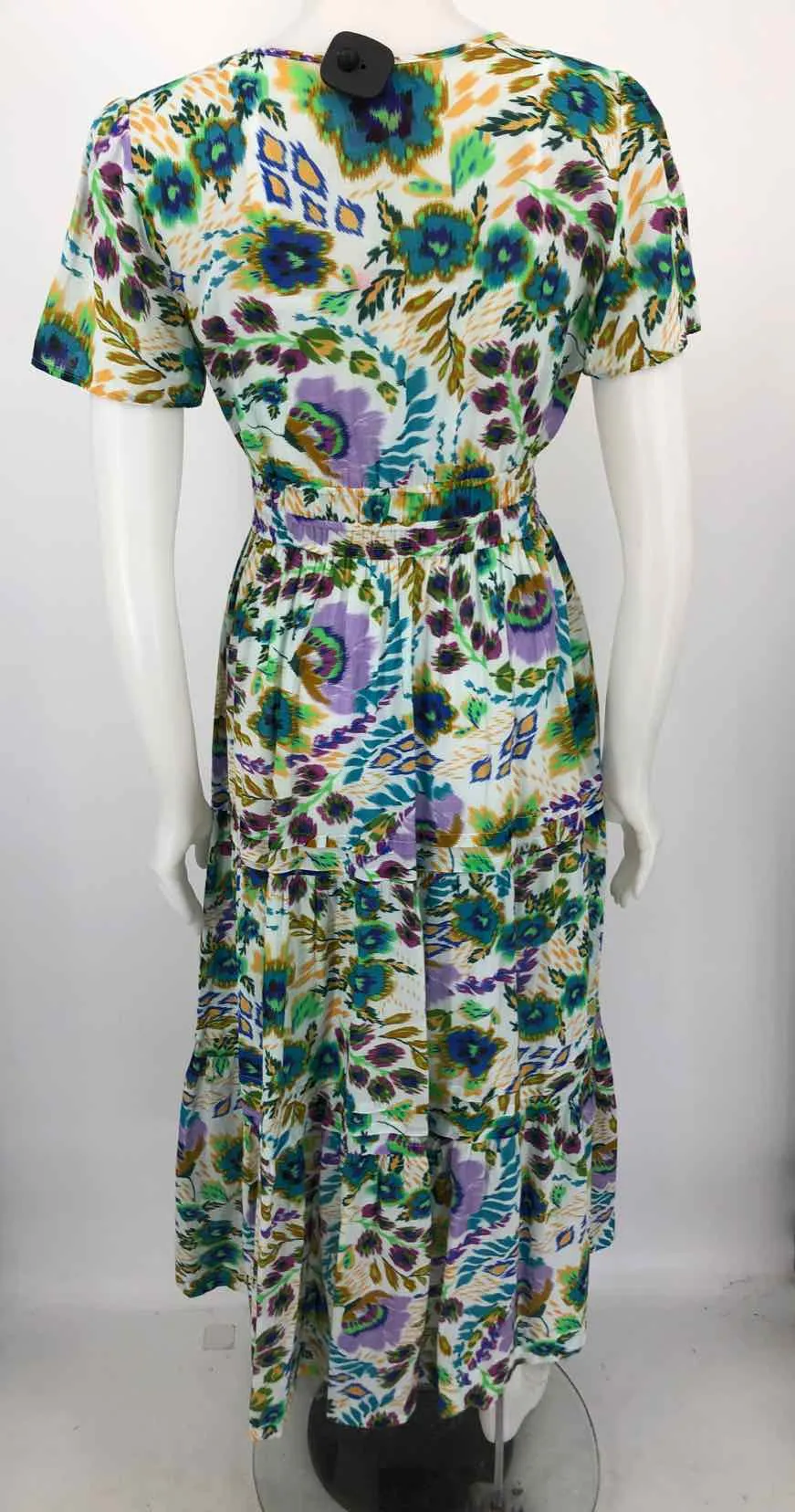 White Green Multi Print Maxi Length Size X-SMALL JOHNNY WAS Dress