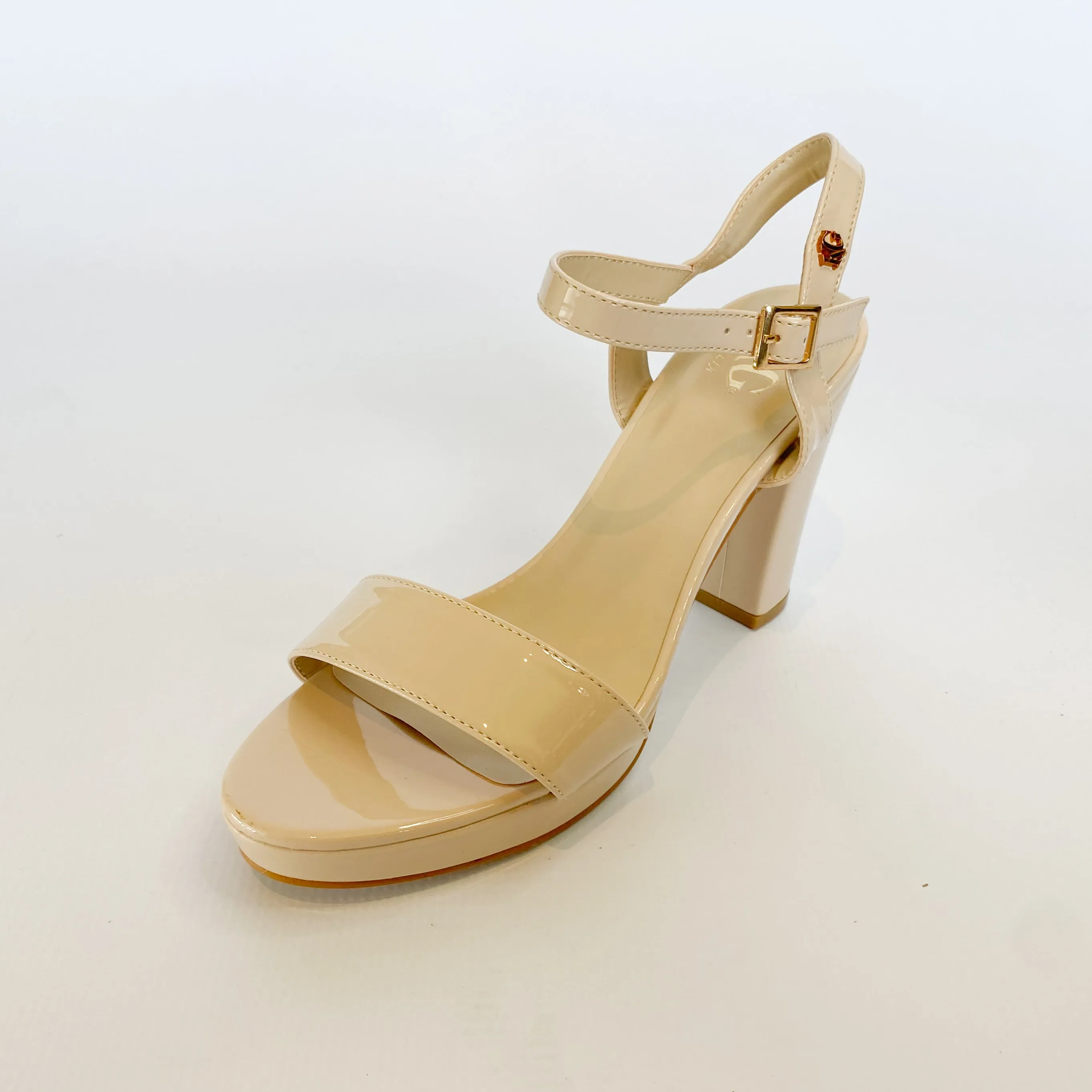 KG nude patent platform high heel sandal