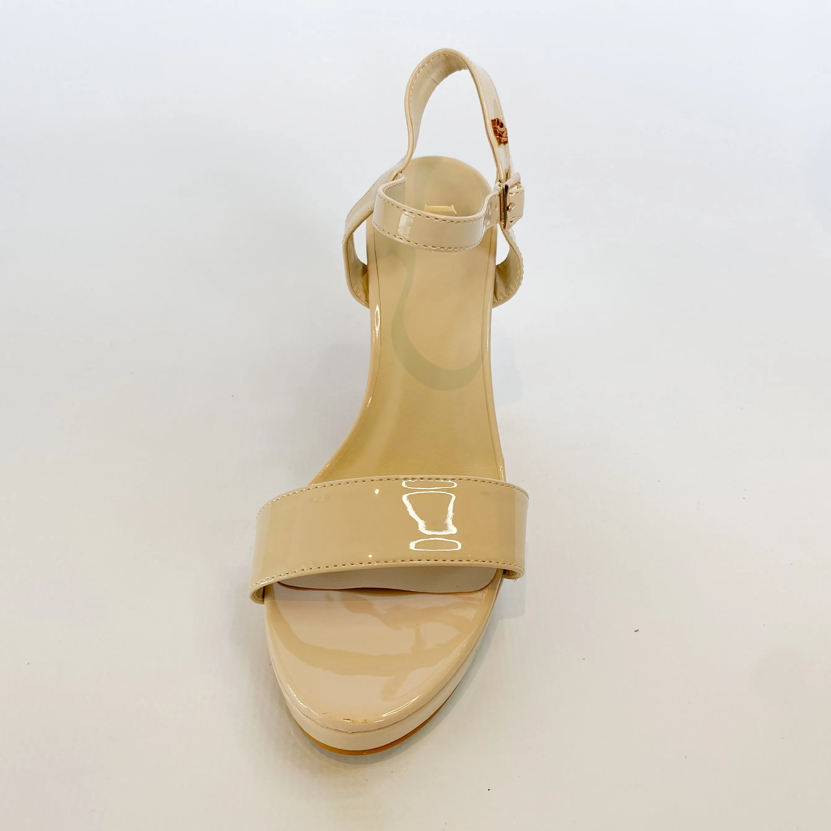 KG nude patent platform high heel sandal