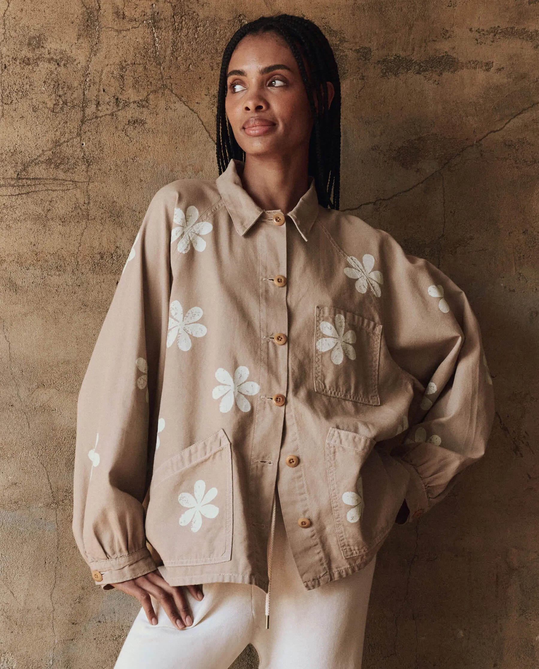 Khaki Commodore Jacket Featuring Daisy Stamp