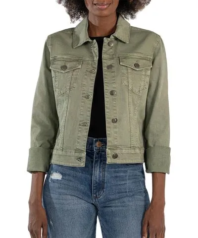 KUT from the Kloth Julia Denim Trucker Jacket In Celery