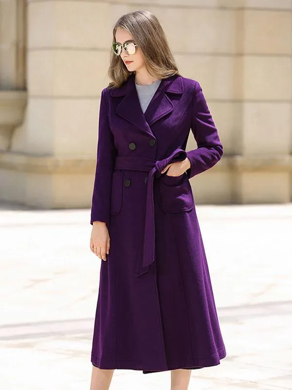 Lapel Double Breasted Winter Coat for Women | Full Length Chic Coat with Belt | Shop Now