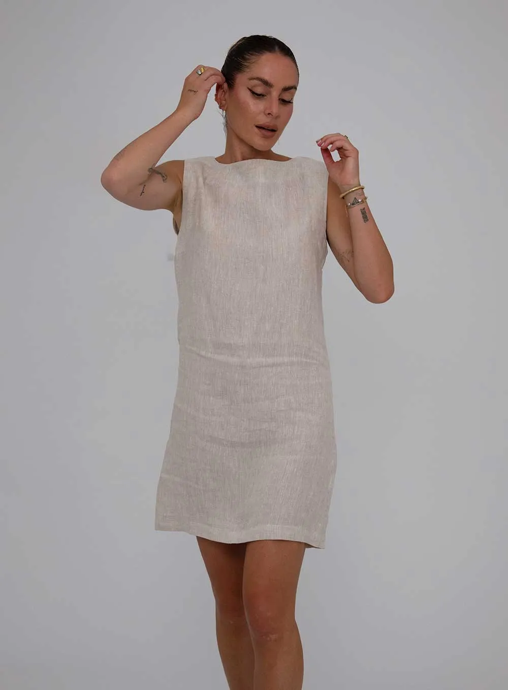 Layla Dress in OATMEAL color - Shop Now.