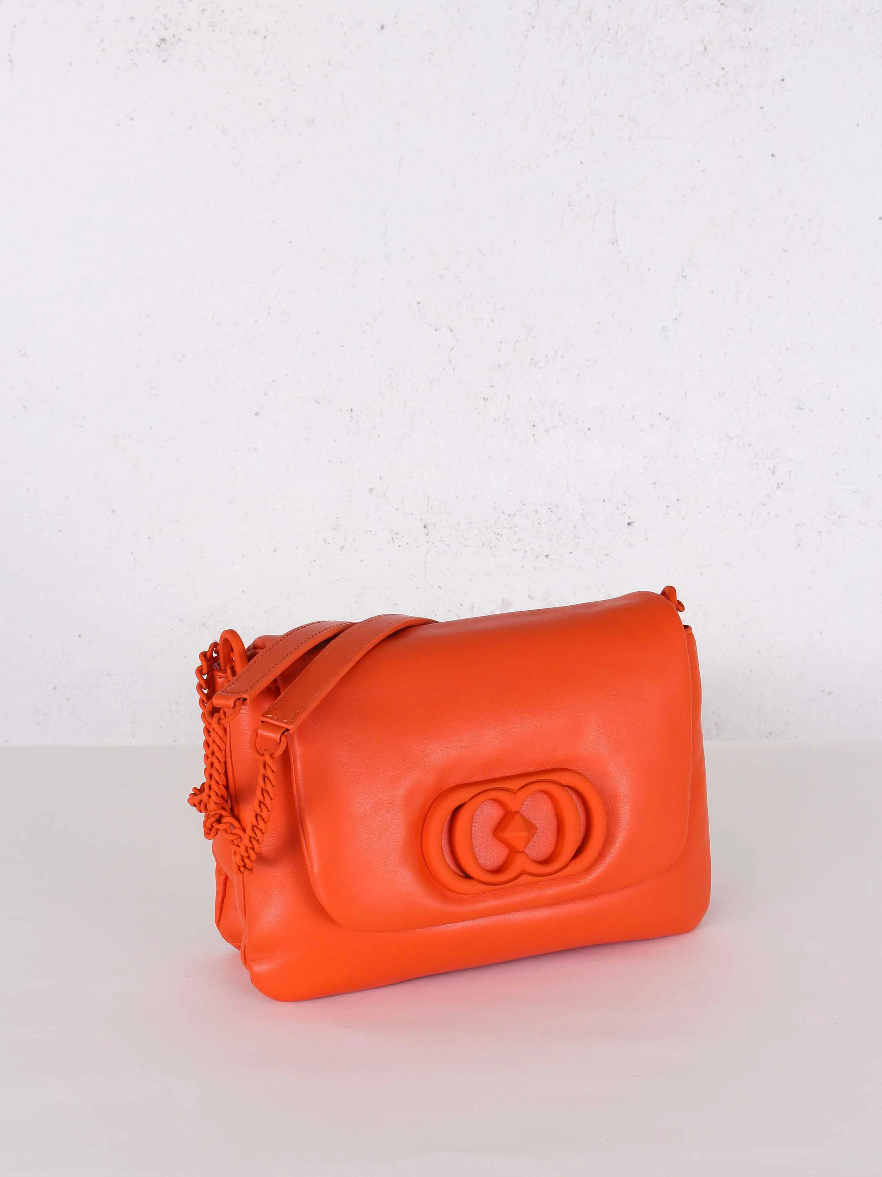 Leather Orange Shoulder Bag Flap