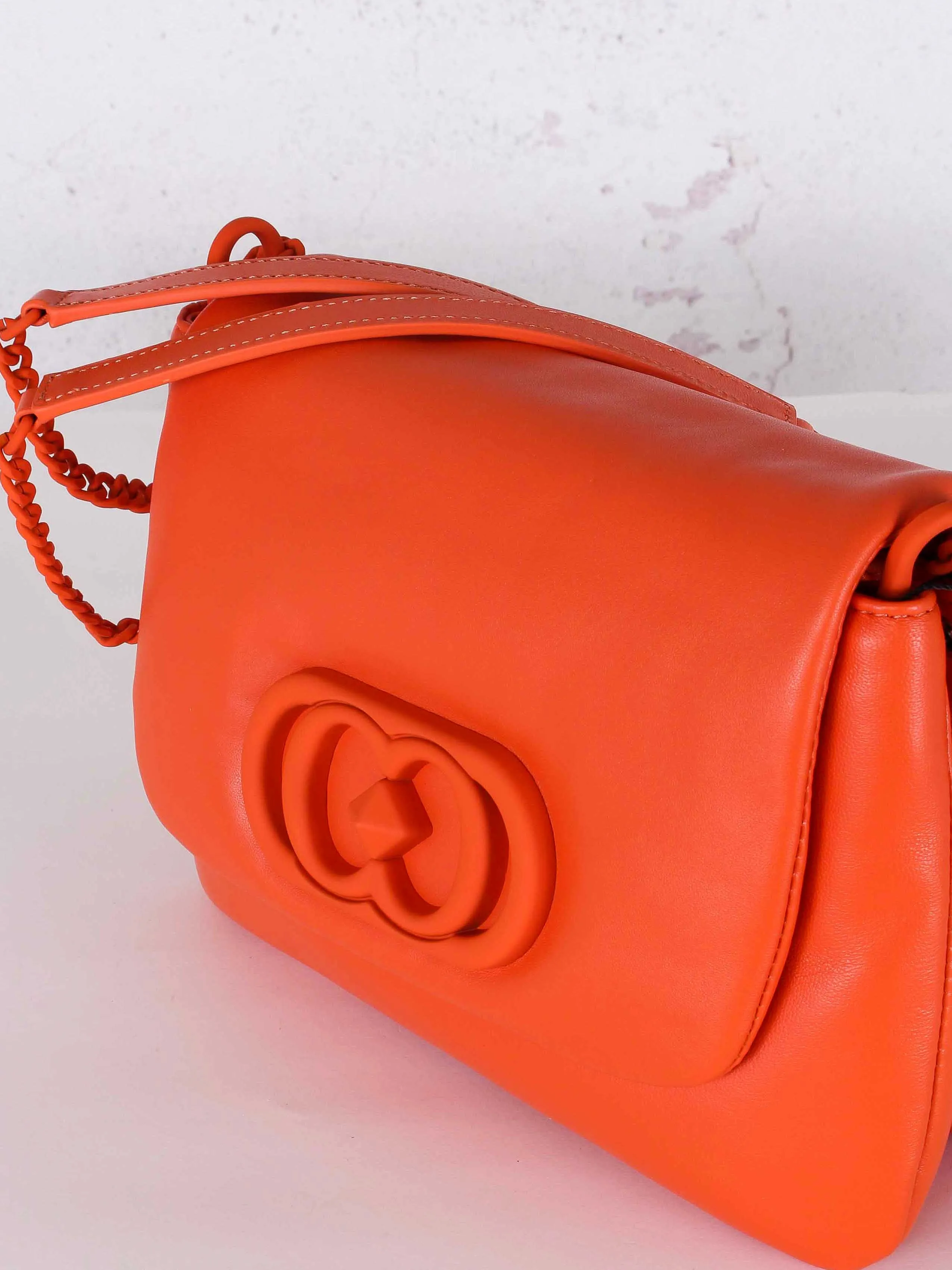 Leather Orange Shoulder Bag Flap