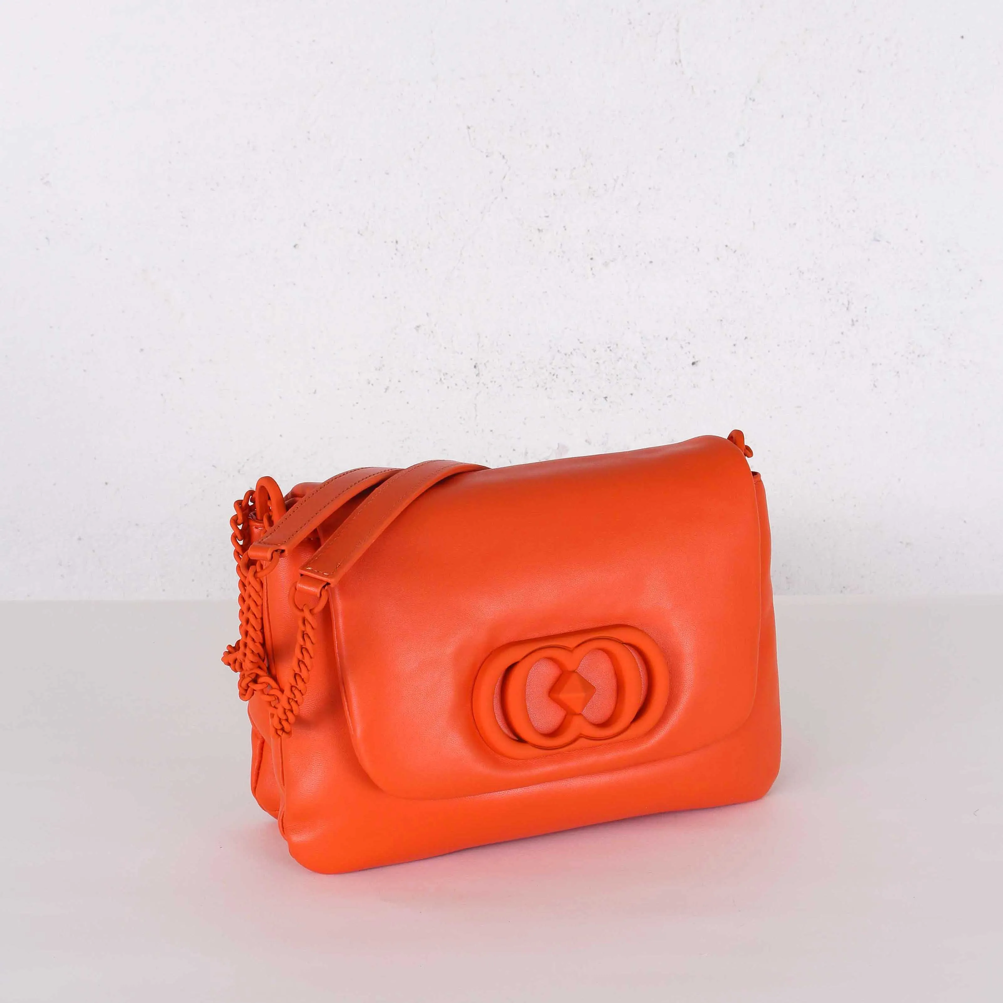 Leather Orange Shoulder Bag Flap