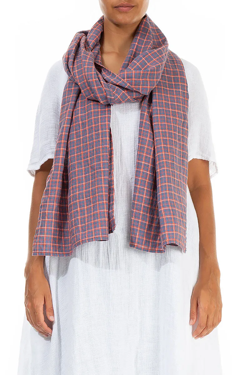 Linen Check Scarf - Blue Orange