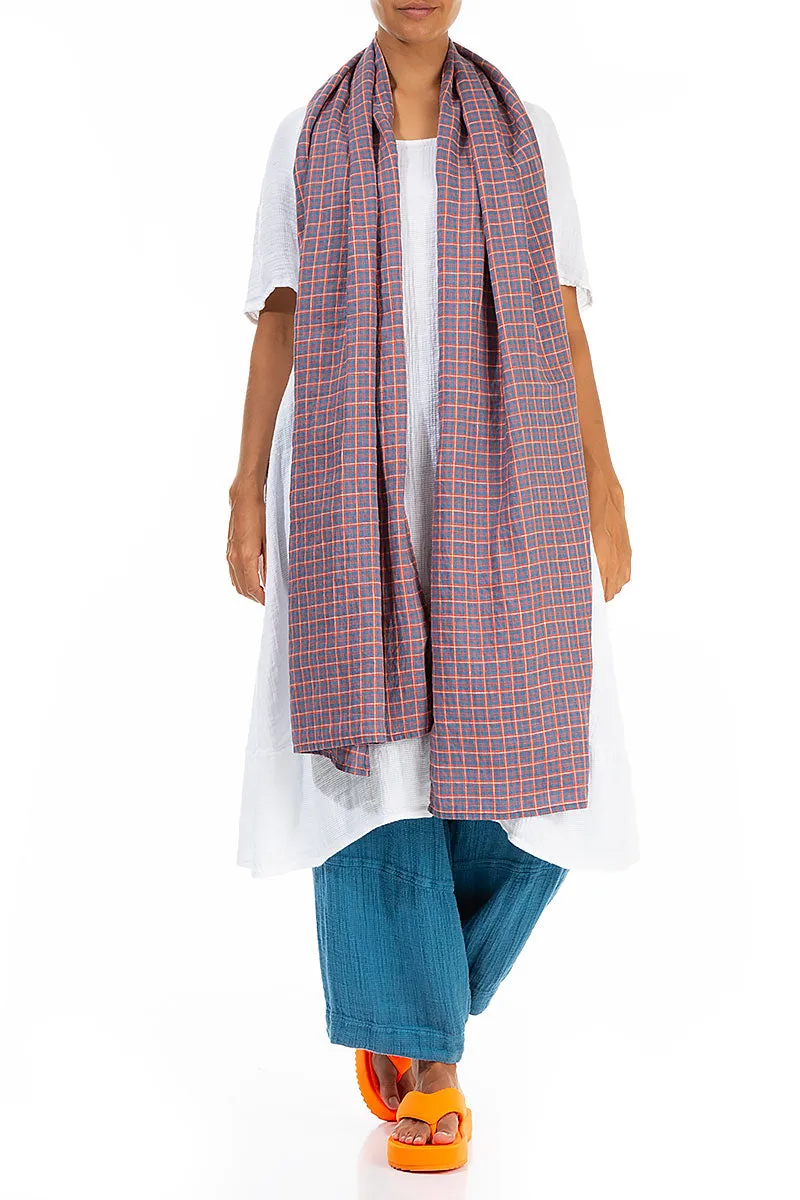 Linen Check Scarf - Blue Orange