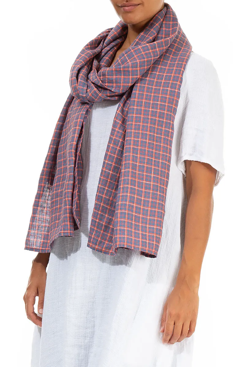 Linen Check Scarf - Blue Orange