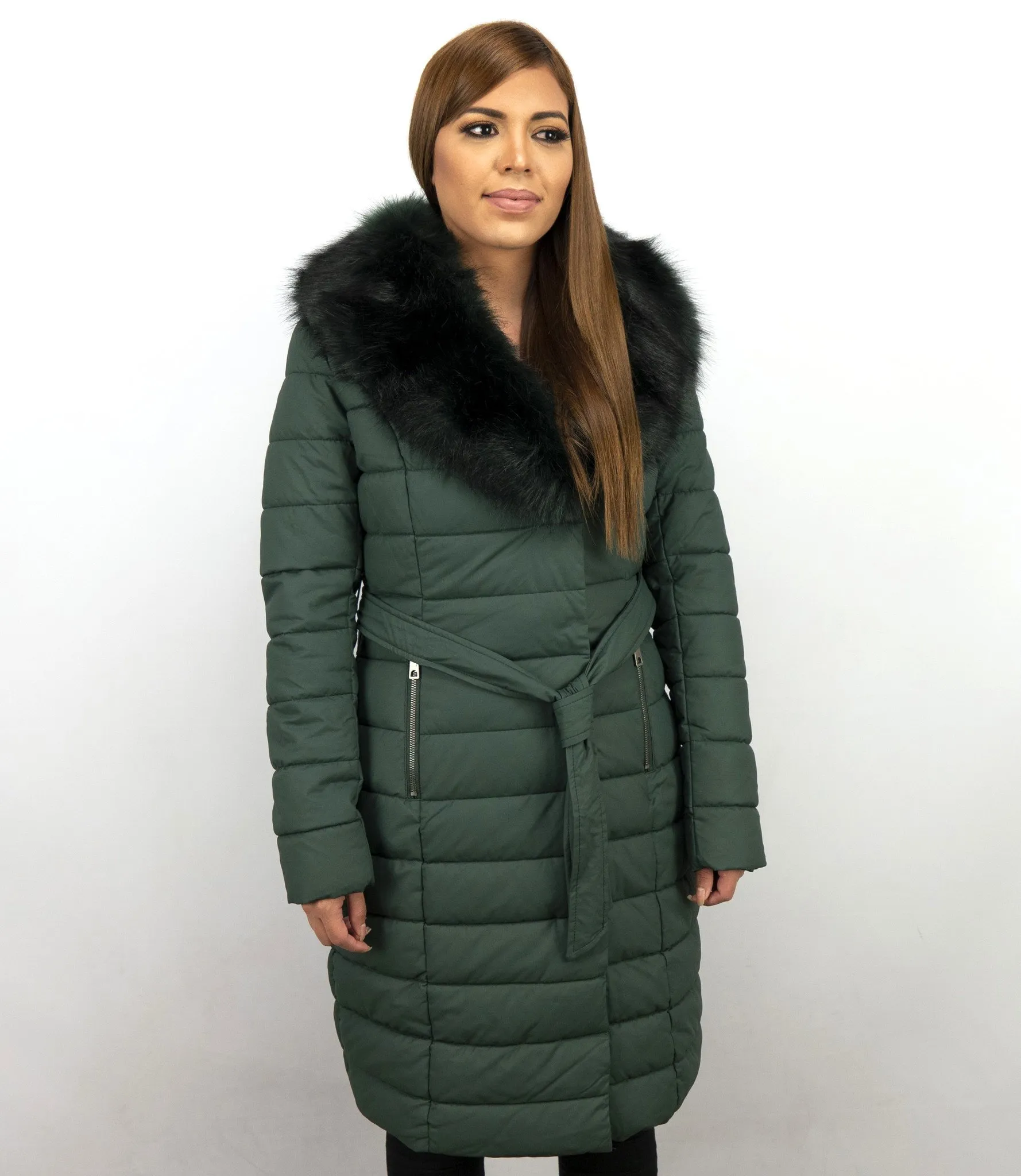 Long Green Padded Women's Winter Coat