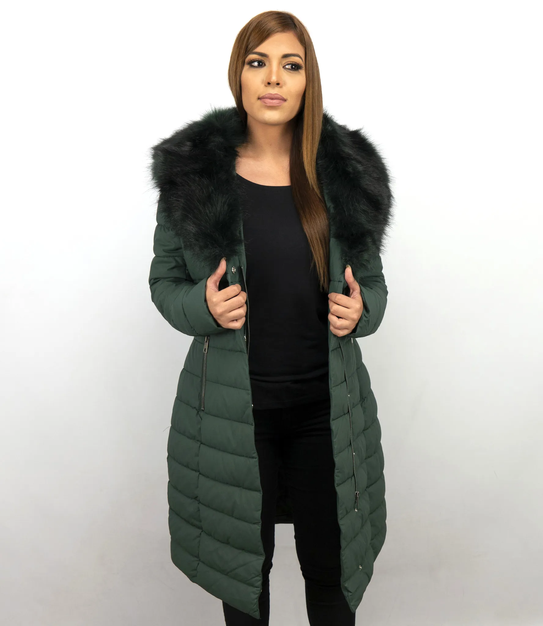 Long Green Padded Women's Winter Coat