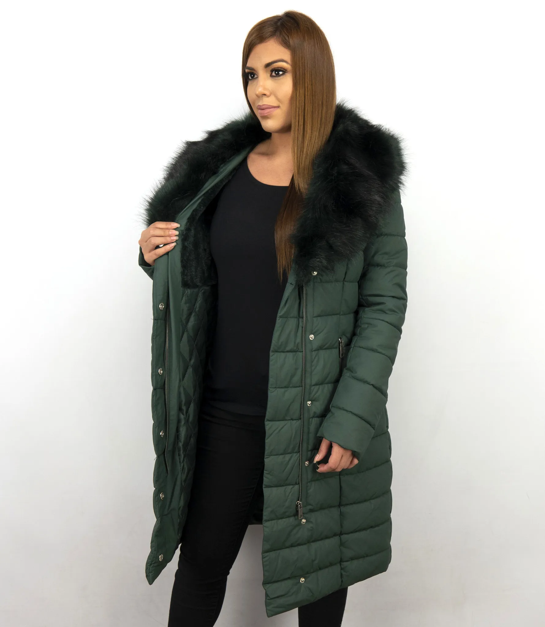 Long Green Padded Women's Winter Coat