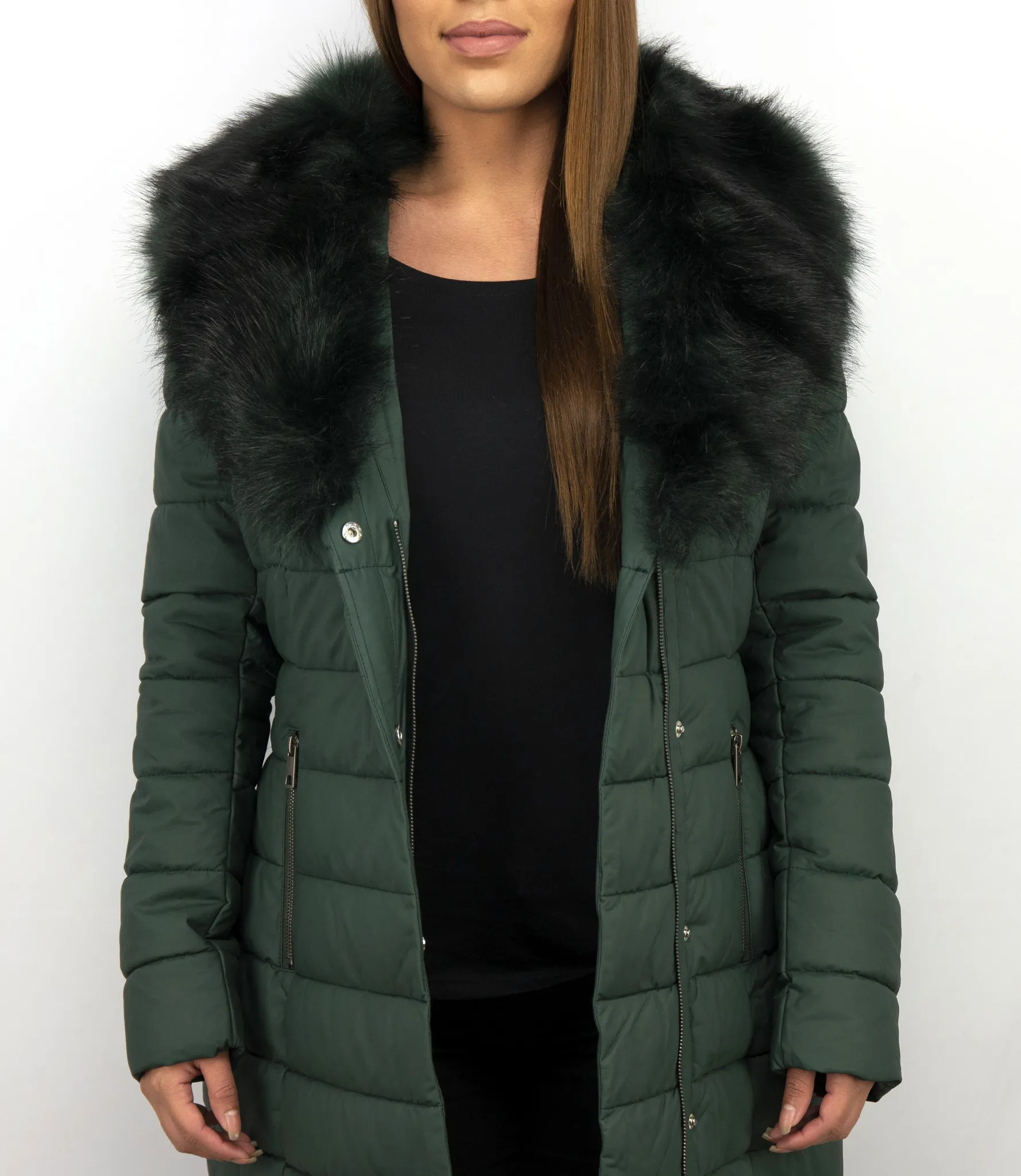 Long Green Padded Women's Winter Coat