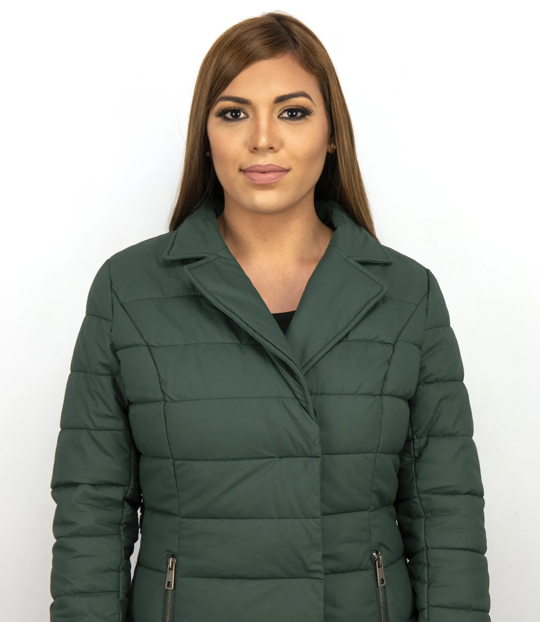 Long Green Padded Women's Winter Coat