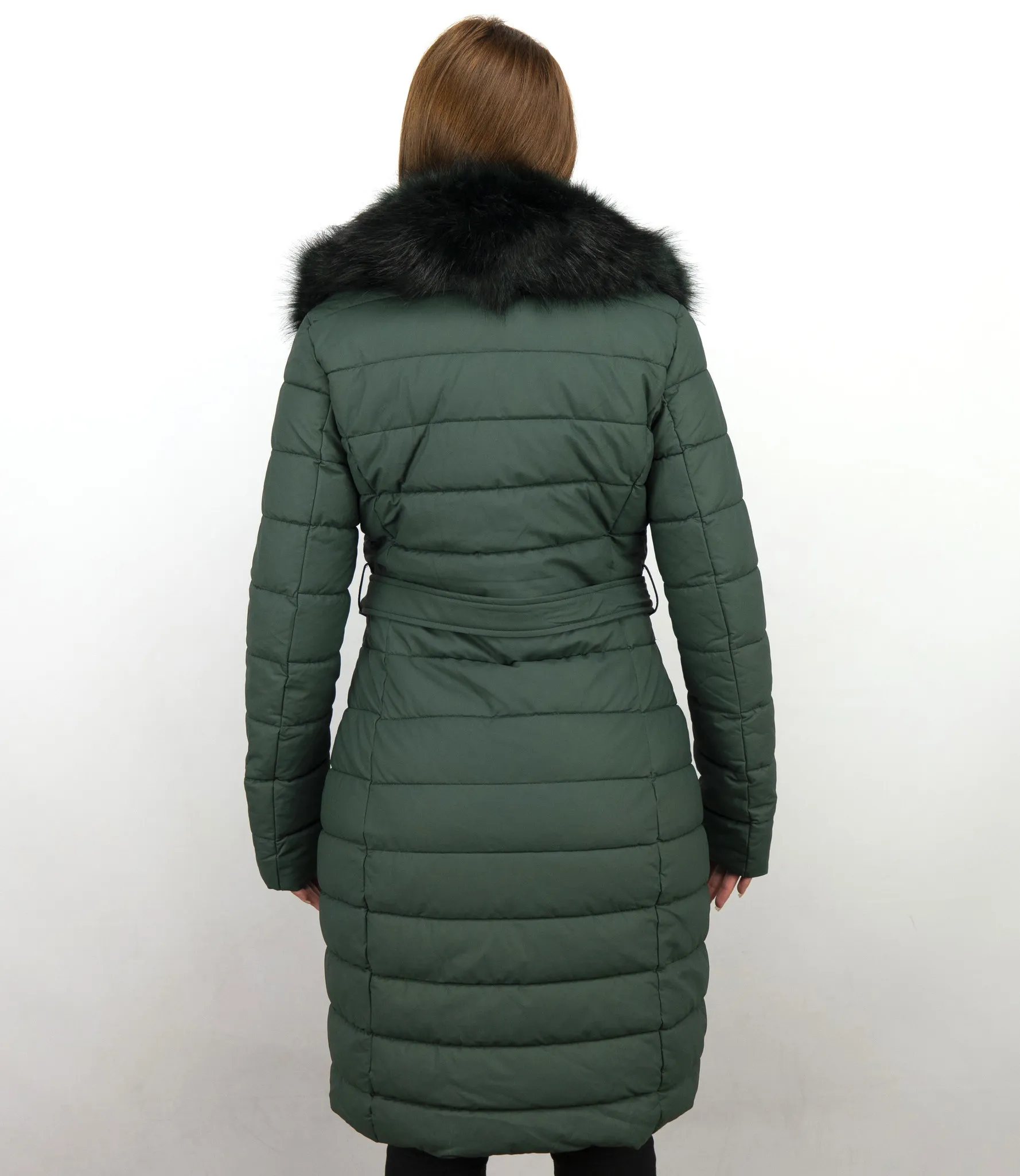 Long Green Padded Women's Winter Coat