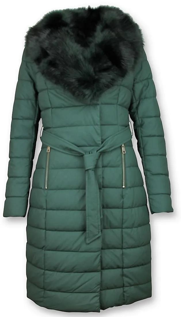 Long Green Padded Women's Winter Coat